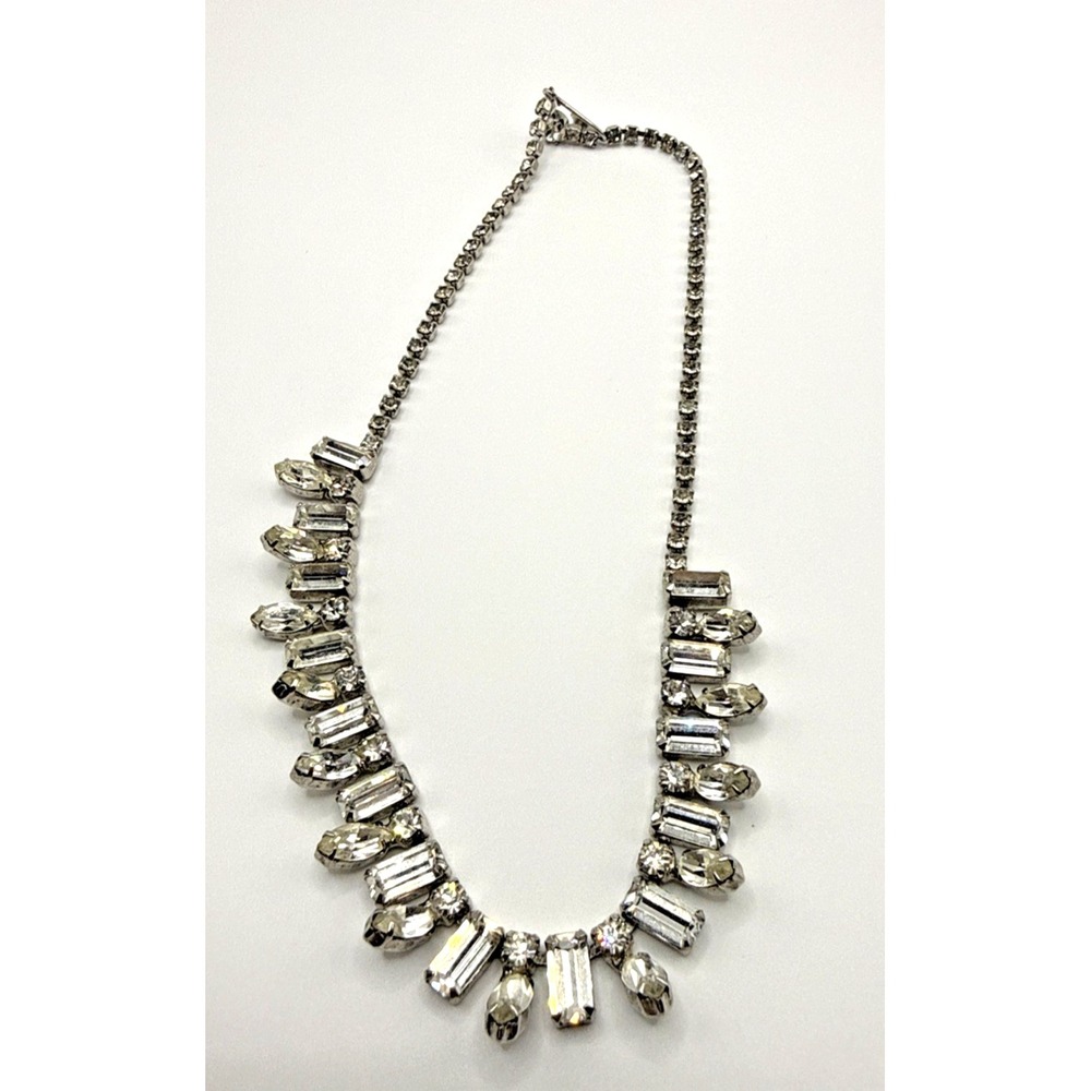 VINTAGE WEISS RHINESTONE CRYSTAL NECKLACE CHOCKER 14" CLEAR COLOR Retro - Picture 3 of 8
